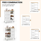 Giantex Kitchen Island Cart on Wheels, Rolling Utility Cart w/Rubber Wood Top, 3 Storage Drawers & 2 Removable Shelves & Removable Tray, Lockable Casters, Serving Cart for Dining Room, Bar, White
