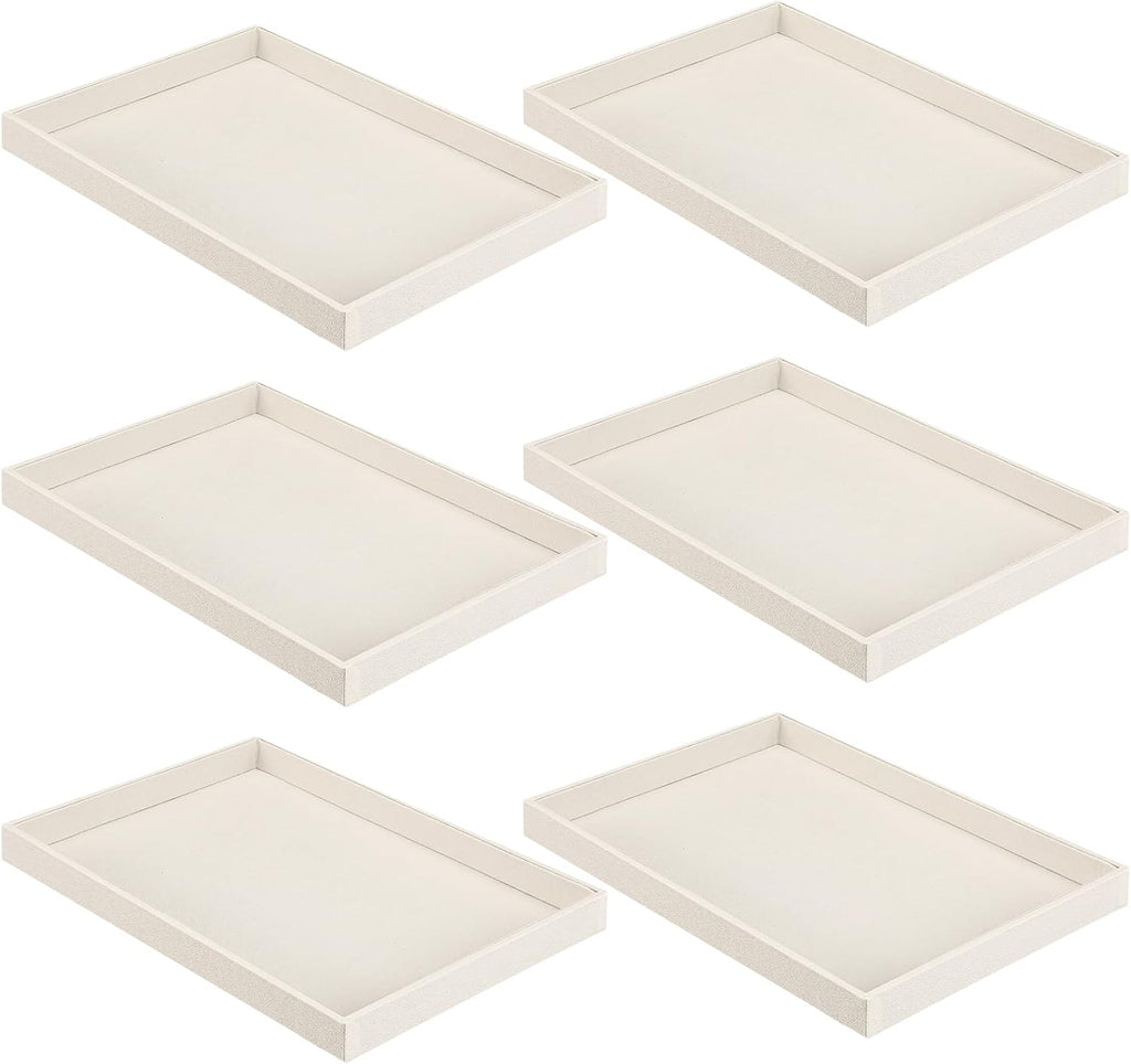 Quelay 6 Pcs Velvet Stackable Jewelry Tray Showcase Display, Jewelry Organizer Tray Bracelet Ring Earring Necklace Organizer Empty Plate for Drawers Countertop (Beige)