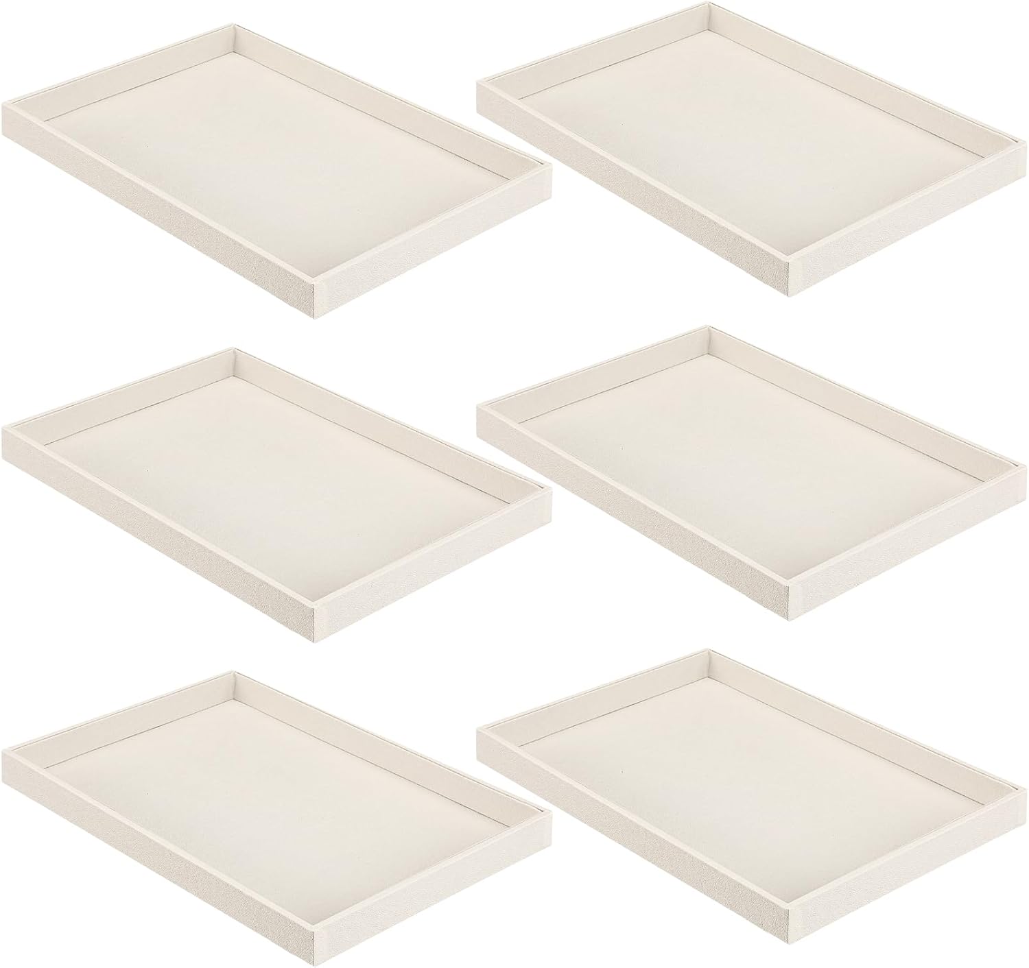 Quelay 6 Pcs Velvet Stackable Jewelry Tray Showcase Display, Jewelry Organizer Tray Bracelet Ring Earring Necklace Organizer Empty Plate for Drawers Countertop (Beige)