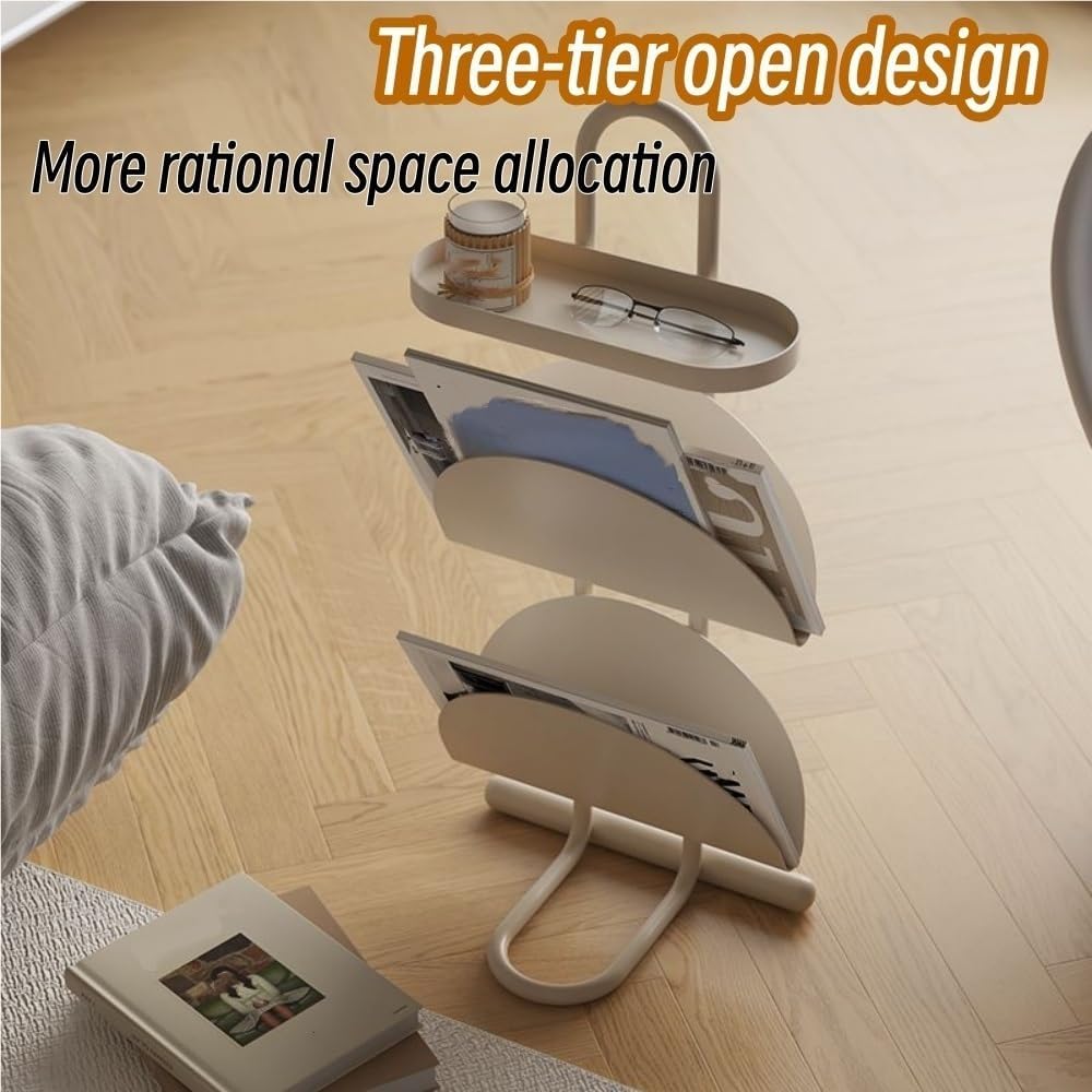 Creative Side Table, Metal Magazine Display Rack, Small Table with Storage, 3...