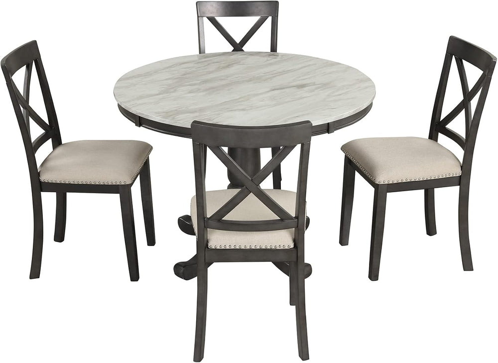 Merax 5 Piece Dining Table Set for 4, Solid Wood Kitchen Table Set with 4 Uph...