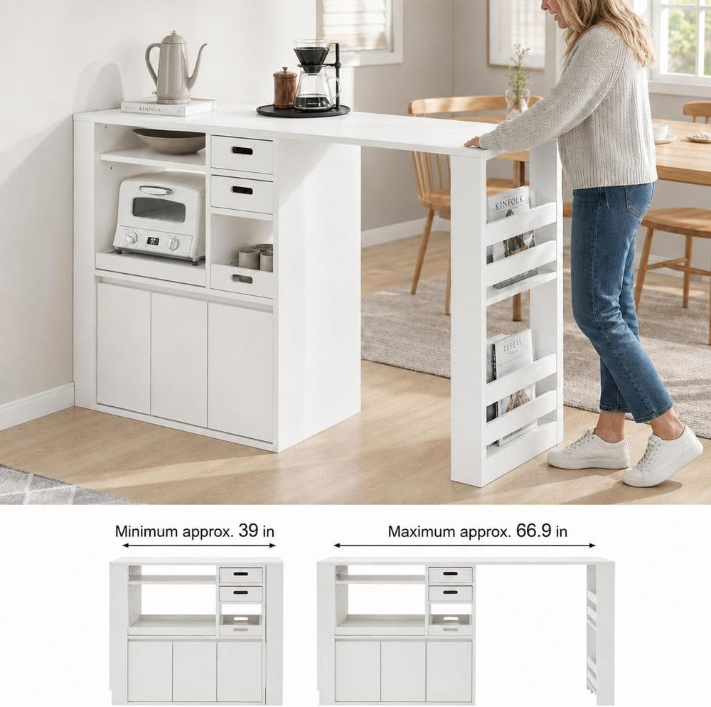 IDEALHOUSE Extendable Kitchen Counter, Microwave Shelf with Drawer & Cabl...