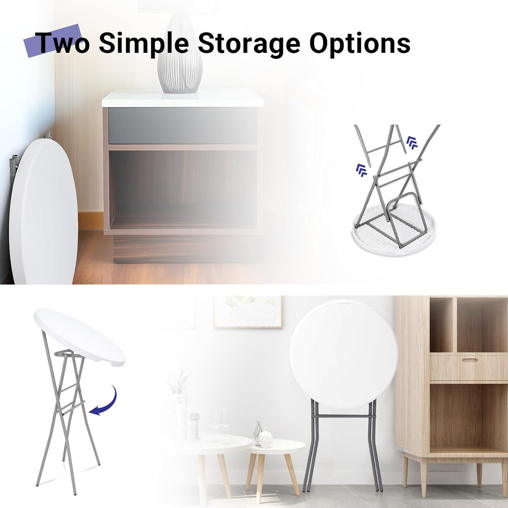 Byliable 28in Cocktail Folding Table, Round High Top Bar Height White Table |...