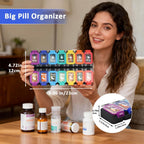 Shintop Weekly Pill Organizer 2 Times a Day, Moisture-Proof Large Vitamin Box 7 Day Secure-Locking Medicine Case with Detachable Rows for Home & Travel (Rainbow)