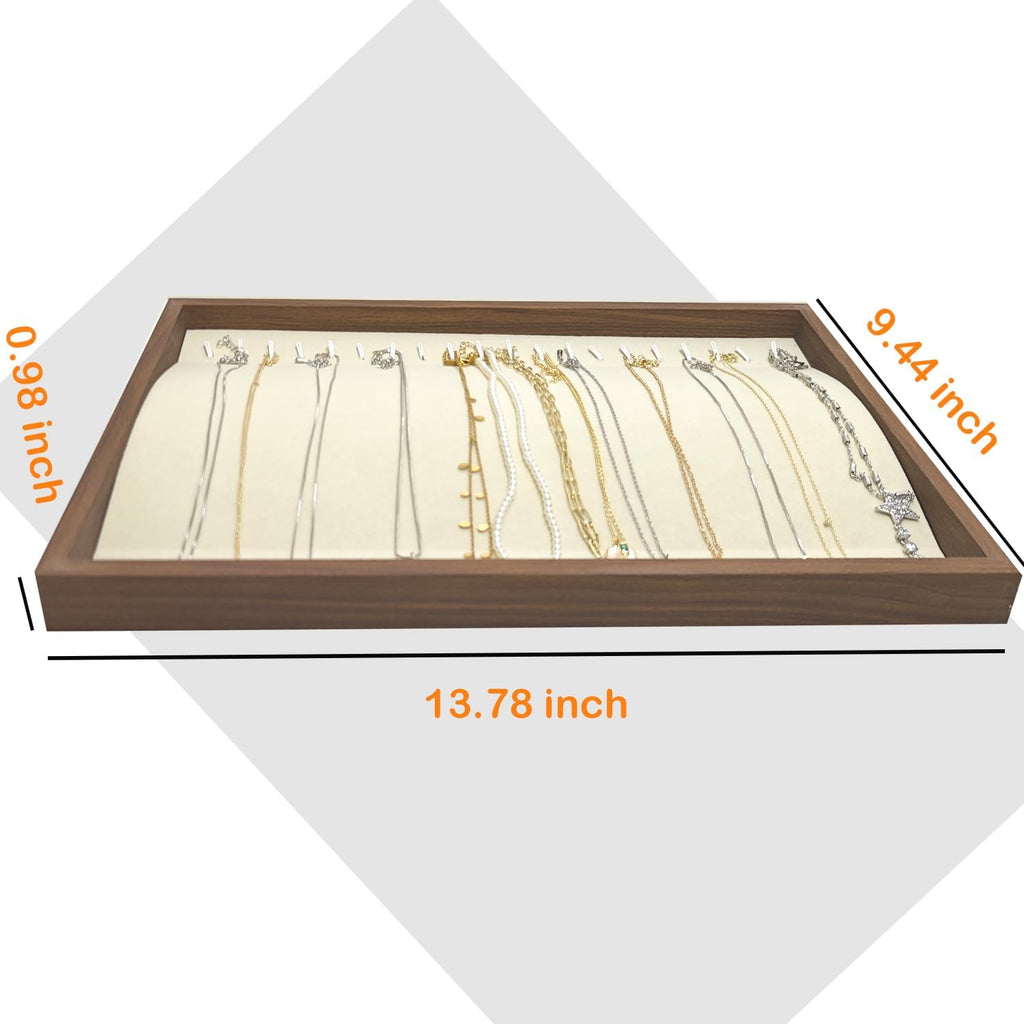 Large Jewelry Trays for Drawers Stackable Velvet Jewelry Display for Vendors Jewelry Drawer Organizer Inserts for Rings Necklace Bracelets Earrings and Studs Earrings (Beige, 20 Hooks)