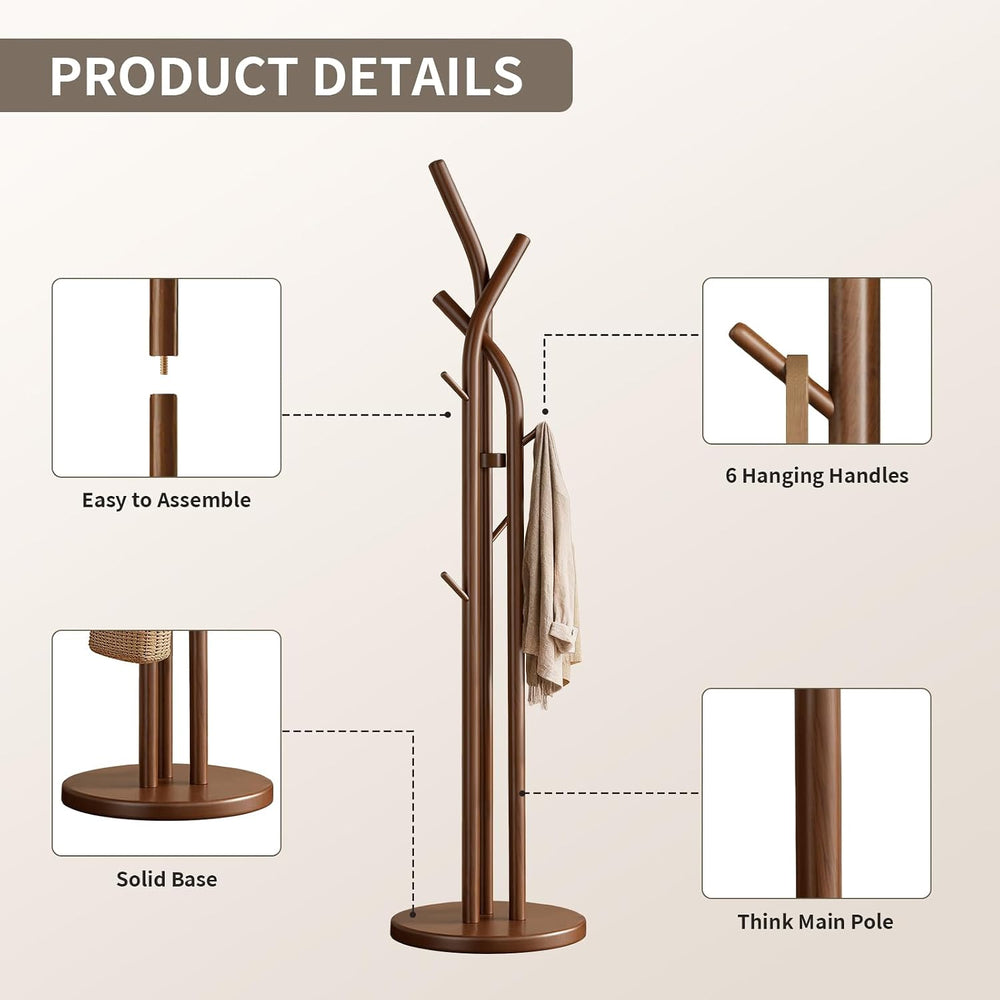 Solid Wood Coat Rack Freestanding Wood Coat Tree Rack with 9 Hooks, Creative ...