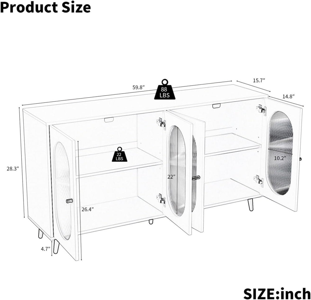 Modern Accent Sideboard Cabinet with Acrylic Doors, Freestanding Storage Cupb...