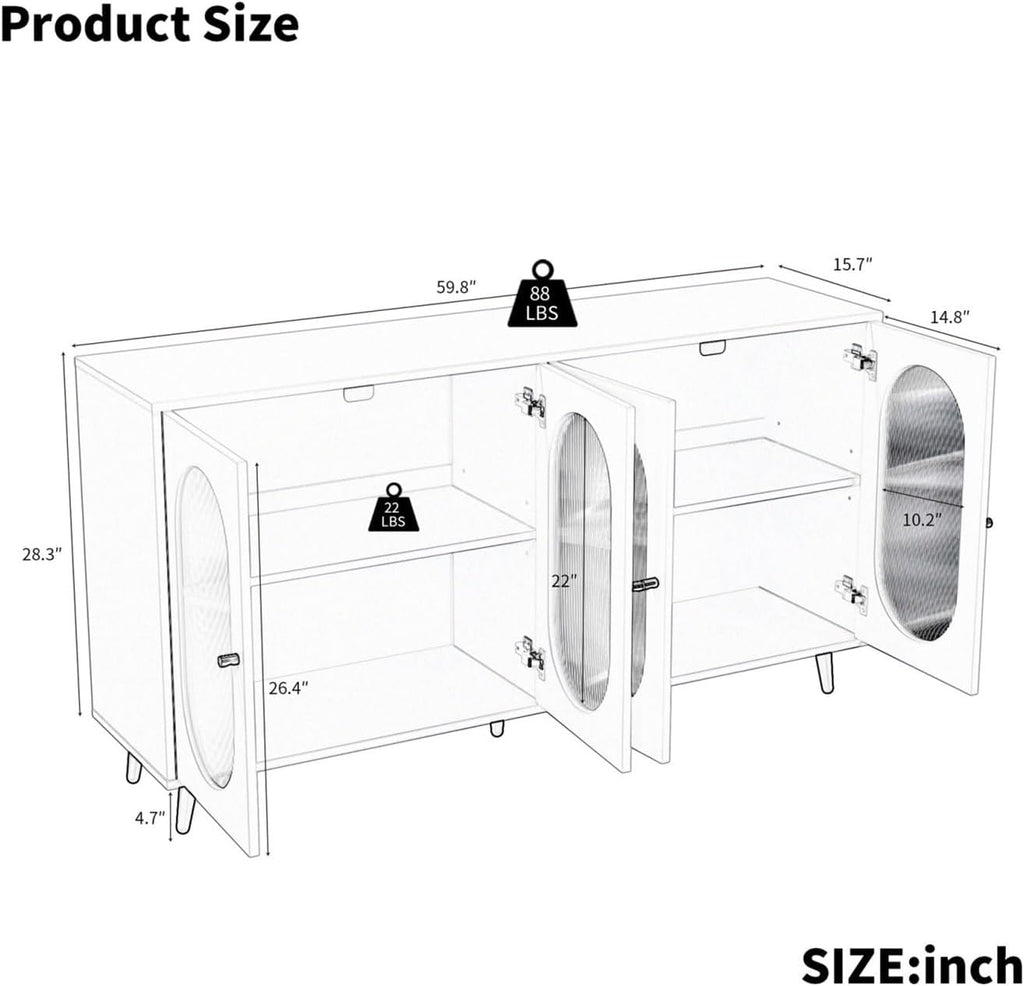 Modern Accent Sideboard Cabinet with Acrylic Doors, Freestanding Storage Cupboard Console Table for Kitchen Dining Living Room Hallway Office, Black/White,for Kitchen