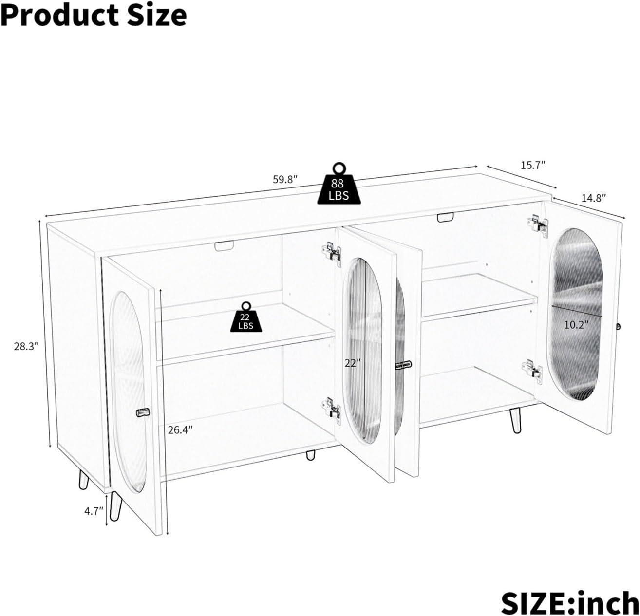 Modern Accent Sideboard Cabinet with Acrylic Doors, Freestanding Storage Cupboard Console Table for Kitchen Dining Living Room Hallway Office, Black/White,for Kitchen