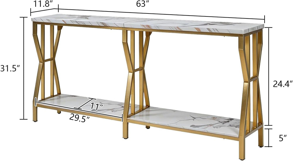 HOMISSUE Sofa Console Table, 63" Extra Long Sofa Table with 2-Tier Stora...