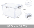 Citylife 32 QT Plastic Storage Bins with Latching Lids Stackable Storage Containers for Organizing Large Clear Storage Box for Garage, Closet, Kitchen, 8 Packs