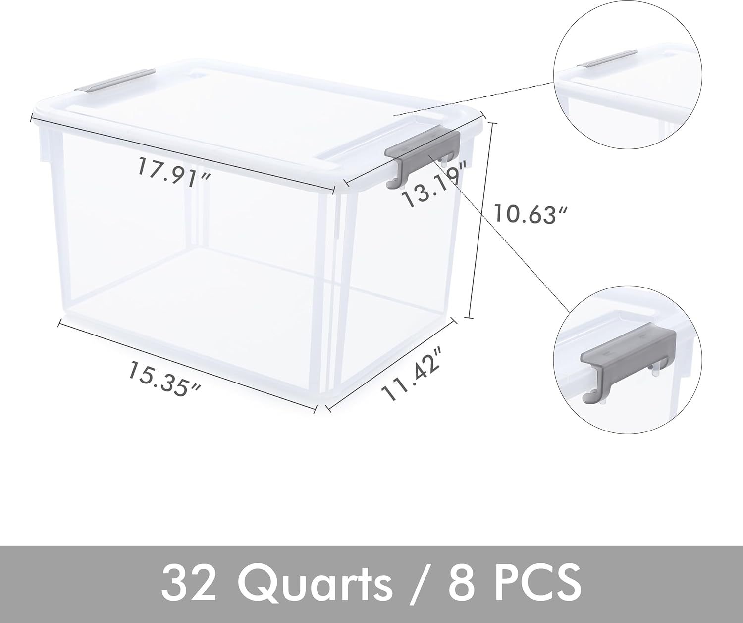Citylife 32 QT Plastic Storage Bins with Latching Lids Stackable Storage Containers for Organizing Large Clear Storage Box for Garage, Closet, Kitchen, 8 Packs