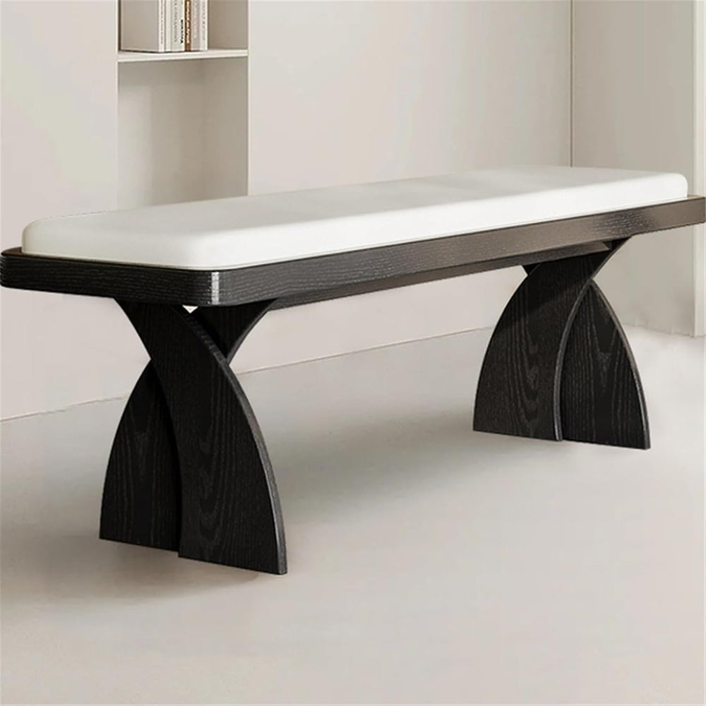 Modern Retro Wooden Long Bench at The Foot of The Bed in The Bedroom Dressing...