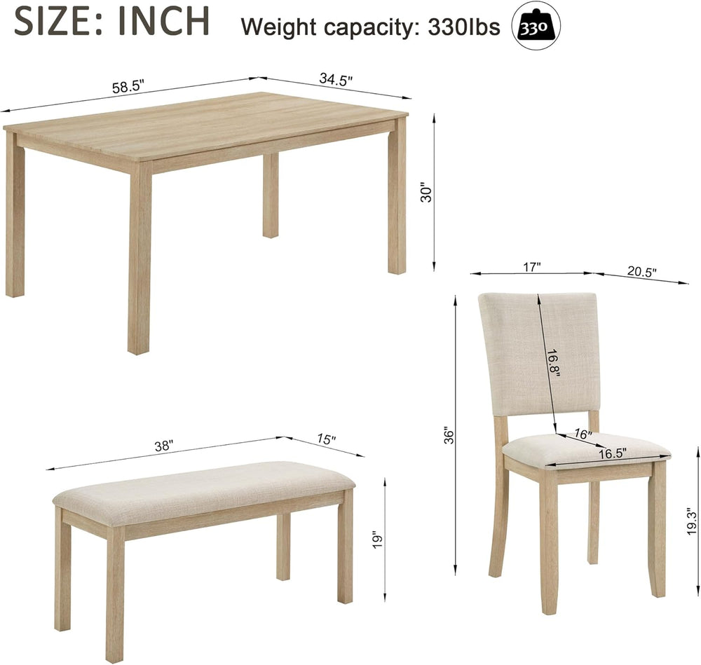 VilroCaz Farmhouse 6 Piece Dining Table Set, Wooden Rectangular Kitchen Table...
