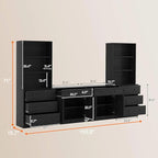 TUSY 71" Large TV Stand Set - TV Entertainment Center for TVs up to 65", Media Center with Tempered Glass Doors and Drawer, TV Hutch with Bookshelves for Living Room (Black, BEEB)