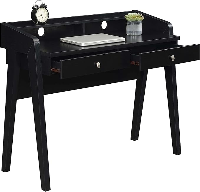 Convenience Concepts Newport Deluxe 2 Drawer Desk with Shelf, Black