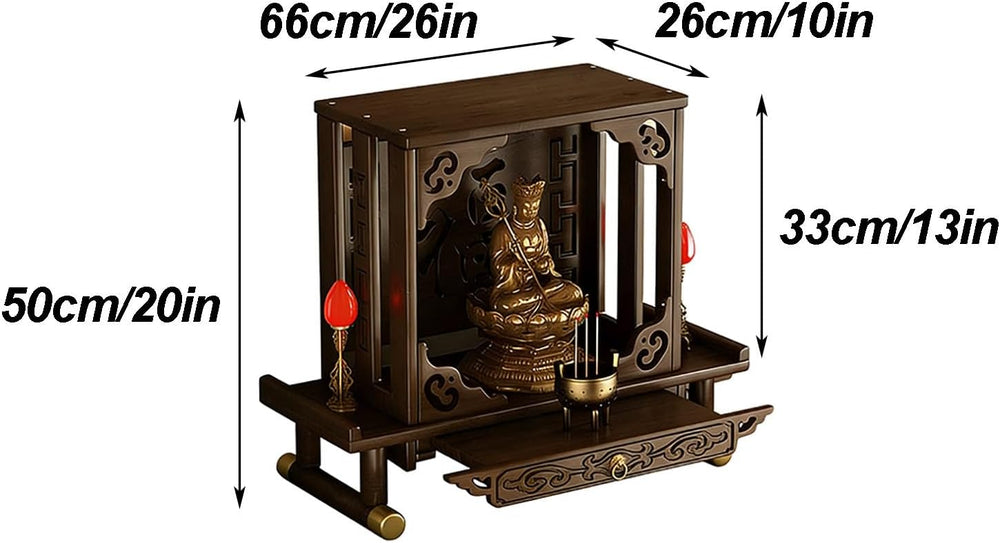Small Altar Table Solid Wood, Pooja Meditation Table with Telescopic Pull-Out...