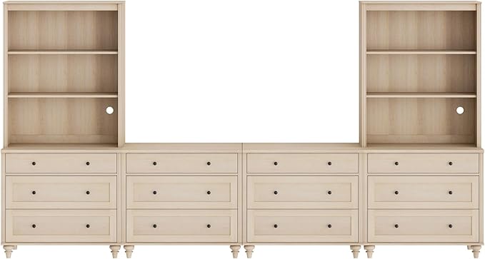 WAMPAT Entertainment Center with Bookshelves for TVs up to 75", Farmhouse Wall Unit TV Stand with Drawers, Media Console Table for Living Room, Bedroom & Home Theater, Light Oak