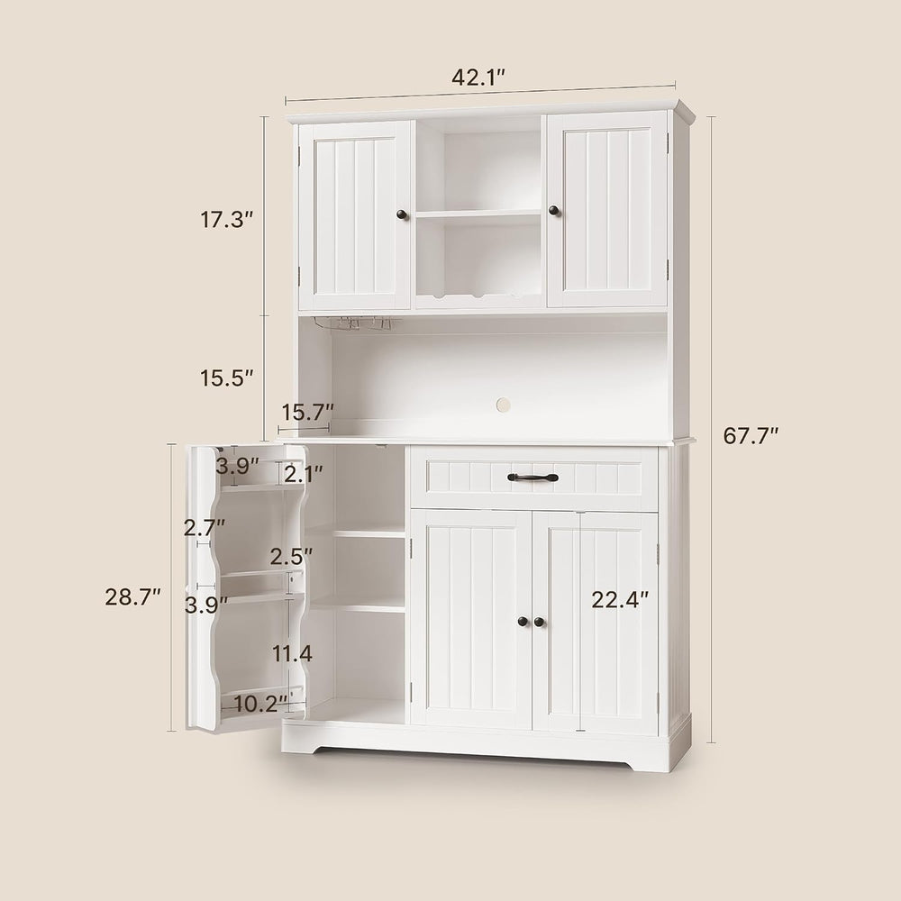 Gizoon Tall Kitchen Storage Cabinet with Door and Shelves White | Kitchen Pan...
