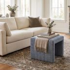 HomePop 19" Modern Waterfall Ottoman - Blue Gray Woven Fabric