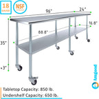 AmGood 96" Long x 24" Deep Stainless Steel Table with Casters