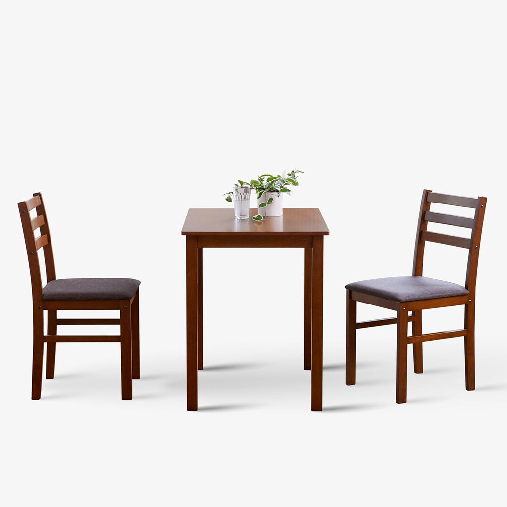 Livinia Seattle 3-Piece Wooden Dining Table Set for 2, Modern Farmhouse Kitchen Dining Room Set with Solid Wood Ladder Back Chairs for Small Space (Antique)