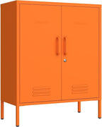 Wide Multipurpose Metal Storage Cabinet with Lockable Design & 2 Adjustable Partitions, Thickened Steel & Sturdy Construction for Home, Living Room & Office Orange 33" H X 29.5" W X 13.8" D