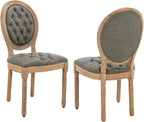 French Country Dining Chairs Set of 2,Farmhouse Upholstered Dining Room Chairs with Tufted Round Back&Solid Leg,PU Leather Kitchen Side Chairs for Kitchen/Bedroom/Dining Room,Turquoise