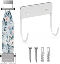 Ironing Board Hanger Wall Mount, Ironing Board Holder for Y or T Shaped,Stainless Steel Wall Hook Iron Board Holder for Laundry Rooms with 2 Hooks (White)