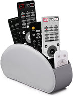 BONNY DODO Remote Control Holders Organizer Box with 5 Compartment PU Leather Multi-functional Office Desk Storage Caddy Store Tv Remote for Media Player,Brush,Pencil,Glassees&Office Supplies (Gray)