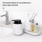 BosilunLife Marble Bathroom Accessory Set - 3 pcs Ceramic Bathroom Soap Dispenser Set Farmhouse Bathroom Counter Decor Set Accessories, Soap Dispenser and Toothbrush Holder, Tray