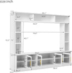 Merax 95" Entertainment Center for TVs up to 80", All-in-One TV Stand with Bookshelves & Storage Cabinets & Tempered Glass Doors & Adjustable Shelves, Modern Living Room Wall Unit Media Console, White
