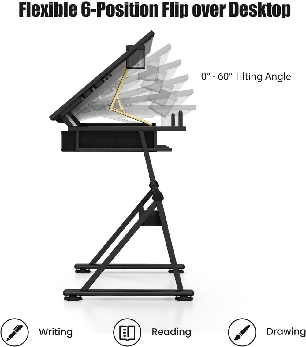 LIFEZEAL Height Adjustable Drawing Table, 119 x 60.5 x 91.5 cm, Drawing Table...