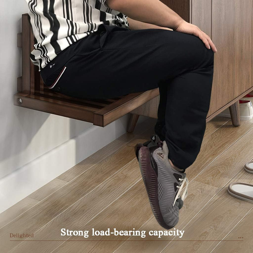 Wall-Mounted Folding Stool, Solid Wood Shoe Changing Stool, Ultra-Thin, Load-...