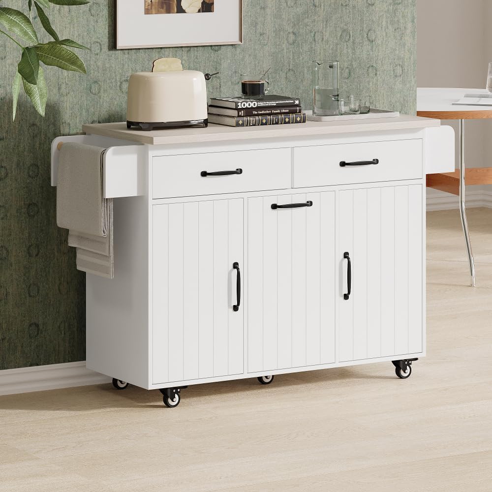 ZOEDO K&K Kitchen Island with Trash Can Storage Cabinet, Kitchen Cart wit...