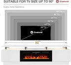 80" TV Stand & Media Console, Entertainment Center with Storage Shelves, Fits TVs up to 90", Modern Living Room Cabinet, 36" Electric Fireplace (White+Black)