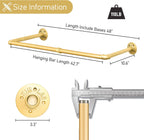48” Gold Wall Mounted Clothes Rack, Industrial Pipe Iron Garment Bar, Heavy-Duty Detachable Clothing Rod, Multi-Purpose Metal Wall display Hanging Pole for Closet Storage, Laundry Room 2 Base