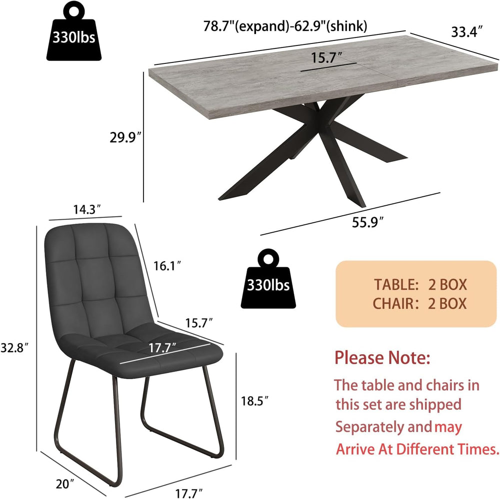 ZckyCine 7-Piece Expandable Dining Table Set, 63"-79" Extendable Re...
