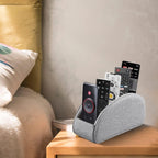 PU Leather Remote Control Holder,TV Remote Caddy with 5 Compartments,Bedside Table or Desktop Organizer for TV,DVD,Blu-Ray,Heater Controllers and Glasses,Media Player,Pen or Pencil Storage(Grey)