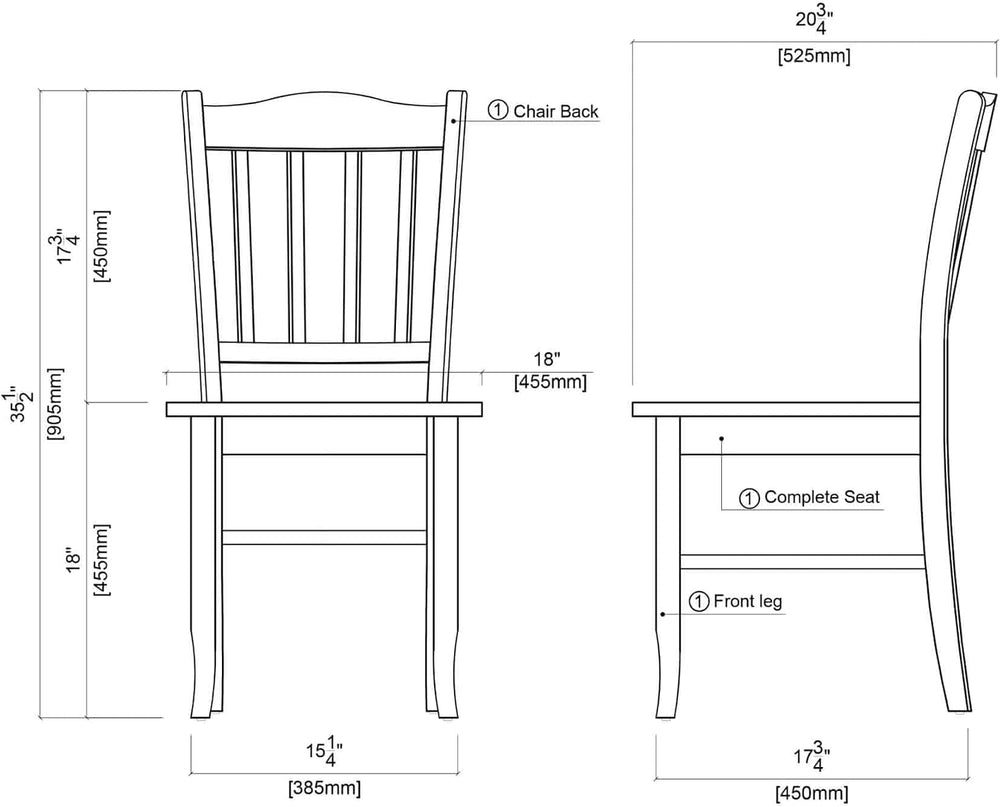 Boraam Shaker Dining Chairs, Set of 2 - Cocoa Walnut