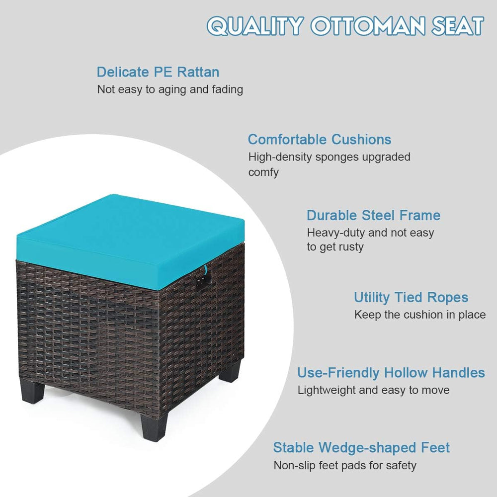 2PCS Patio Outdoor Ottomans, Rattan Wicker Ottoman Seat w/Removable Cushions,...