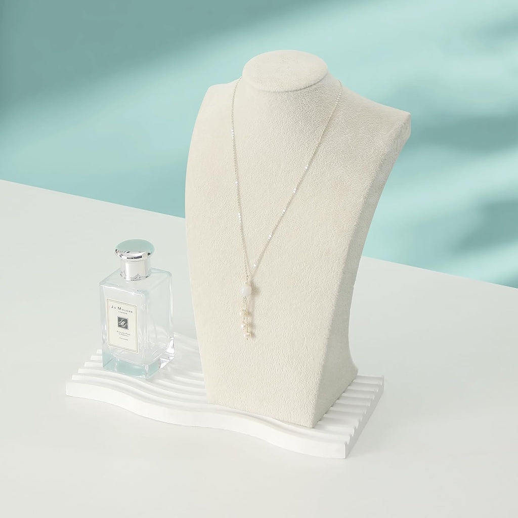 Coward Necklace Bust Stand for Selling Show, Beige Velvet Necklace Jewelry Display Holder for Home Use or Store Shop Show (11" Hight)