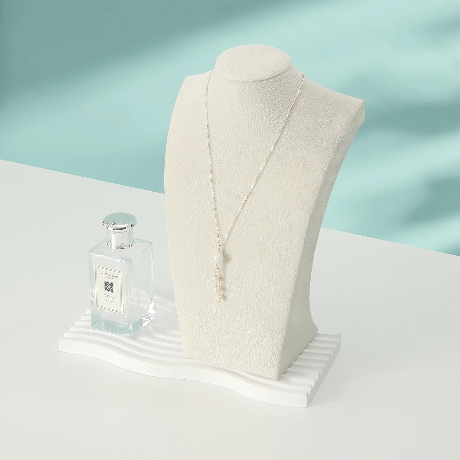 Coward Necklace Bust Stand for Selling Show, Beige Velvet Necklace Jewelry Display Holder for Home Use or Store Shop Show (11" Hight)