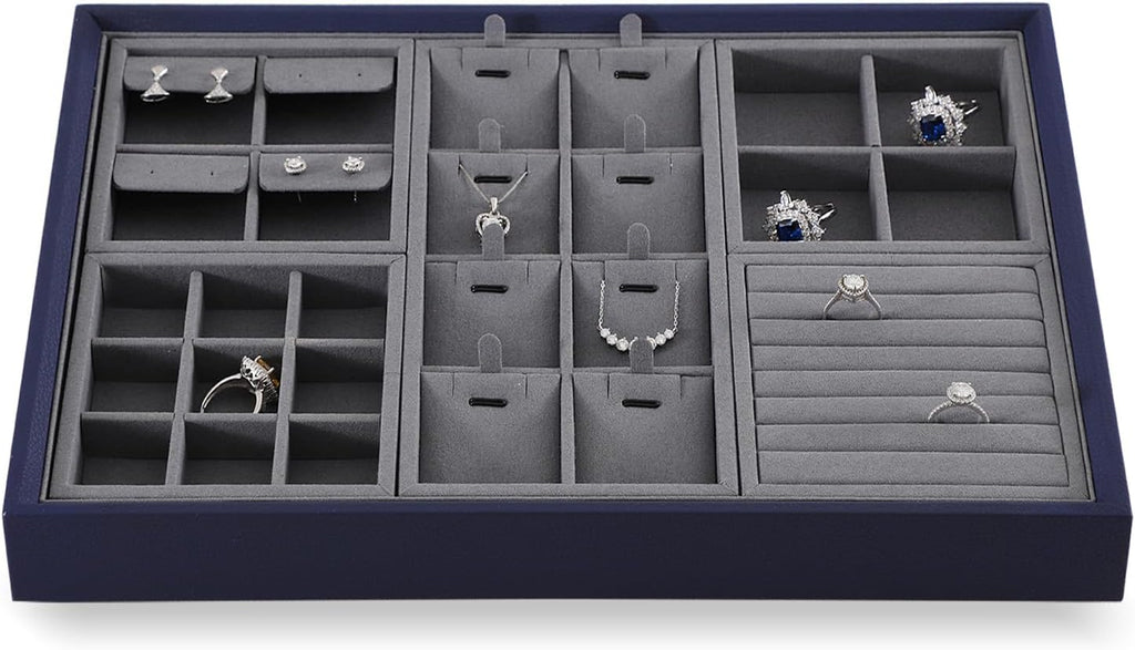 Dark Blue Jewelry Display Tray Ring Necklace Earring Bangle Organizer Multifunctional Storage Case for Jewelry Showcase (Small Ring Tray(8 bars))