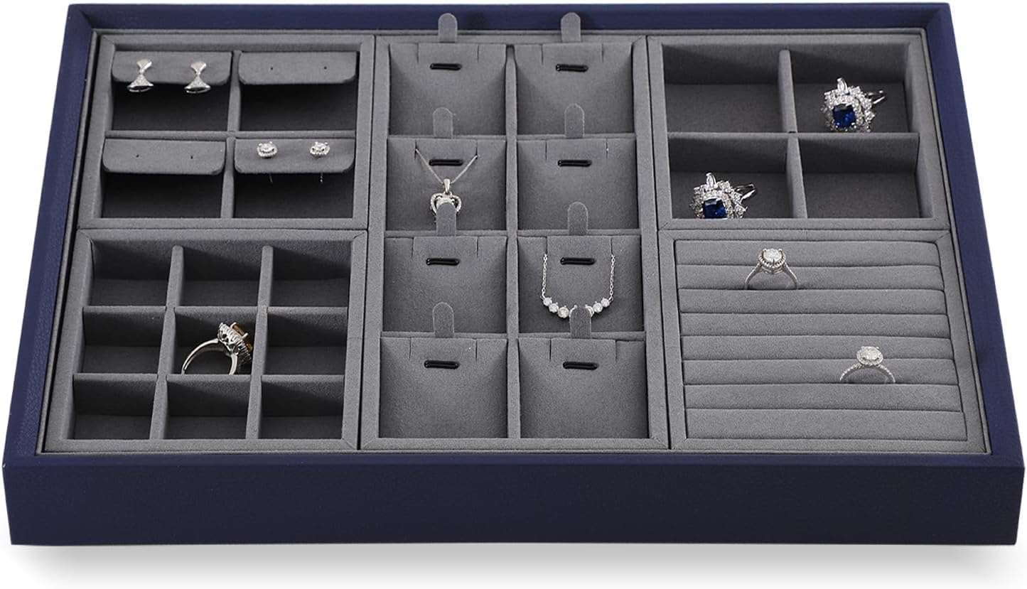 Dark Blue Jewelry Display Tray Ring Necklace Earring Bangle Organizer Multifunctional Storage Case for Jewelry Showcase (Small Ring Tray(8 bars))