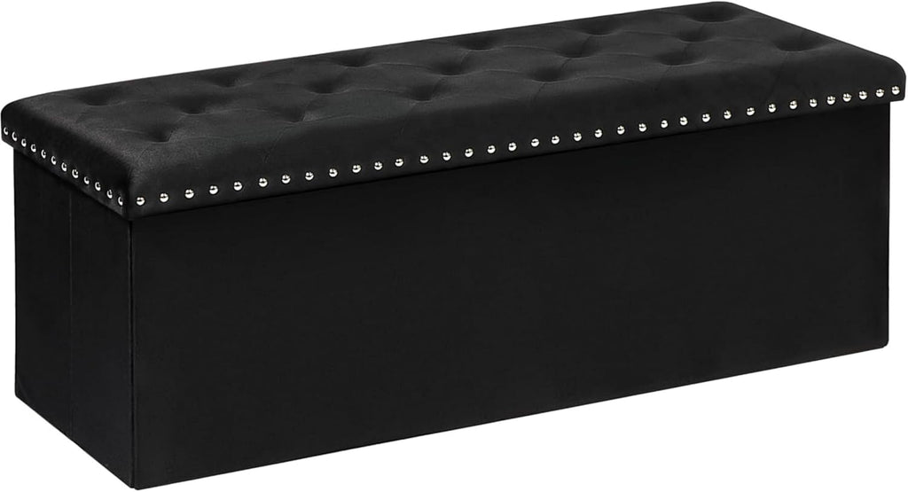 43 Inches Velvet Storage Ottoman Bench, Folding Upholstered Ottoman with Storage for Bedroom Living Room, 140L Capacity