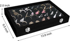 Velvet Jewelry Tray 48 Grid Jewelry Display Tray Organizer Box with Transparent Lid Rings Earrings Necklaces Pendants Display Box Suitable for Women and Girls (Black)