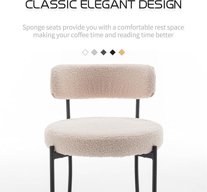 Boucle Dining Chairs Set of 6, Mid Century Modern Dining Room Chairs with Met...