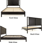 Bme Vivian 14 Inch Deluxe Bed Frame with Headboard, Rustic & Scandinavian Style with Solid Acacia Wood, No Box Spring Needed, 12 Strong Wood Slat Support, Easy Assembly, Queen, Rustic Black