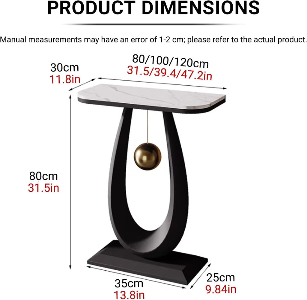 Contemporary Semi-Circular Telephone Table, Narrow Console with Stone Top, Stylish Hallway Cabinet, Perfect Accent Table for Living Room & Entrance Decor